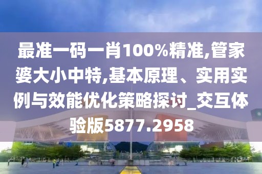 最准一码一肖100%精准,管家婆大小中特,基本原理、实用实例与效能优化策略探讨_交互体验版5877.2958